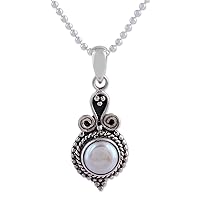 NOVICA Handmade Cultured Freshwater Pearl Pendant Necklace Artisan Crafted .925 Sterling Silver with White India Birthstone 'Cloud of Desire'