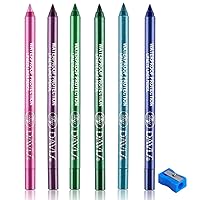 6Pcs Deep Sea Blue Green Colored Shimmer Glitter Gel Eyeliner Pencil Pen Set, Shimmer Metallic Glitter Eye Liner Shadow Pencils colorful Kit delineadores de colores para ojos D2