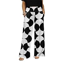 Women's Wide Leg Pants with Pockets with Black and Wht Designs
