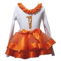 Petitebella Bling Orange 1 to 6 White L/s Shirt Orange Petal Skirt Outfit