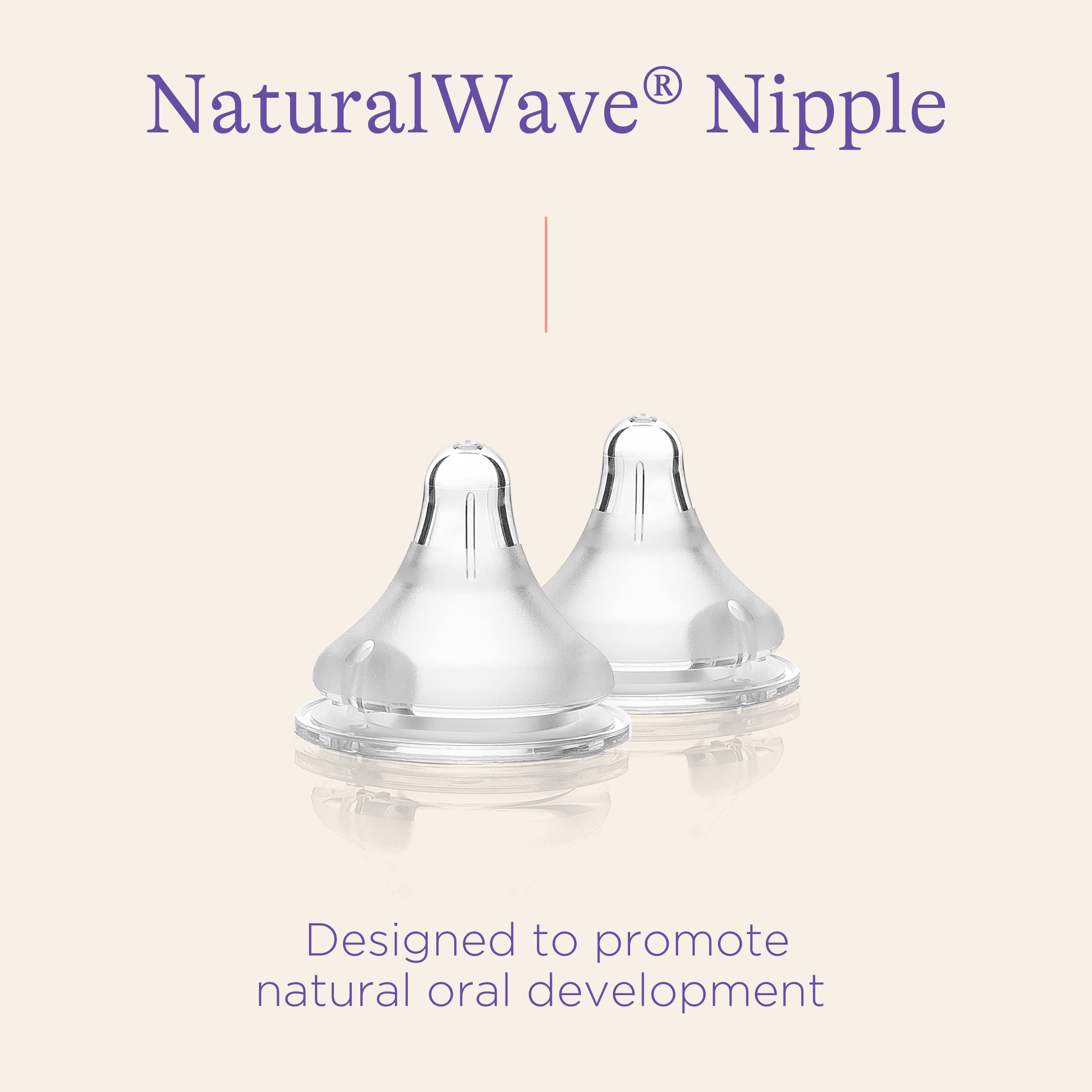 Lansinoh NaturalWave Baby Bottle Nipples, Medium Flow, Size 3M, Anti-Colic, 2 Count
