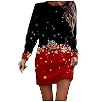 Women's Christmas Dresses Long Sleeve Casual Printed Pullover Hip Pack Dress Sweater, S-3XL