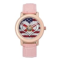 America and Florida Flag with Heart Elegant Women's Watch Strap Wristwatch Band Adjustable Easy Reader Casual Business Gift