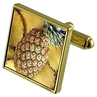 Fruit Pineapple Gold-Tone Cufflinks Crystal Tie Clip Gift Set