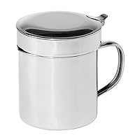 OGGI Stainless Steel Grease Container with Handle, Removable Strainer and Flip Top Lid. Perfect container for fryer oil, bacon drippings, lard and ghee oil. Can capacity - 0.25 Gall / 1 Qt / 0.95 Lt