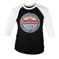 Budweiser Officially Licensed American Lager Baseball 3/4 Sleeve T-Shirt (White-Black)