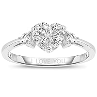 Lovely Heart Shape 1.00 Ct CZ Diamond Engagement Wedding Three Sone Ring For Womens In 925 Sterling Silver