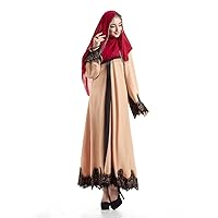 Women's Muslim Kaftan Dubai Islamic Abayas Long Sleeve Open Front Maxi Long Dress with Lace Trim