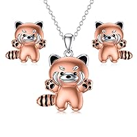 Red Panda Gifts 925 Sterling Silver Red Panda Necklace & Earrings Hypoallergenic Panda Jewelry Set for Women Daughter Girlfriend BFF