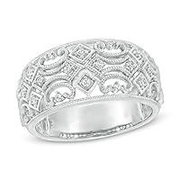 1/10 Cttw Diamond Ornate Vintage-Style Ring in Sterling Silver (0.1 Cttw, Color : J, Clarity : I3)