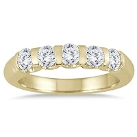 3/4 Carat TW Five Stone Diamond Wedding Band in 14K Yellow Gold