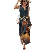 Music Drum Guitar Women's Summer Dress Sleeveless Long Maxi Dress Casual Sundress Tank Dress