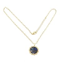 Guntaas Gems Blue Sapphire Jade Mojave Copper Turquoise Brass Gold Plated Adjustable Paperclip Link Chain Necklace