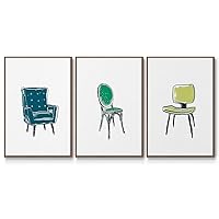 Canvas Wall Art Modern Paintings Colorful Decorative Chairs Walnut Floater Framed Green Blue Furniture Artwork for Sitting Room Kitchen Office - 24