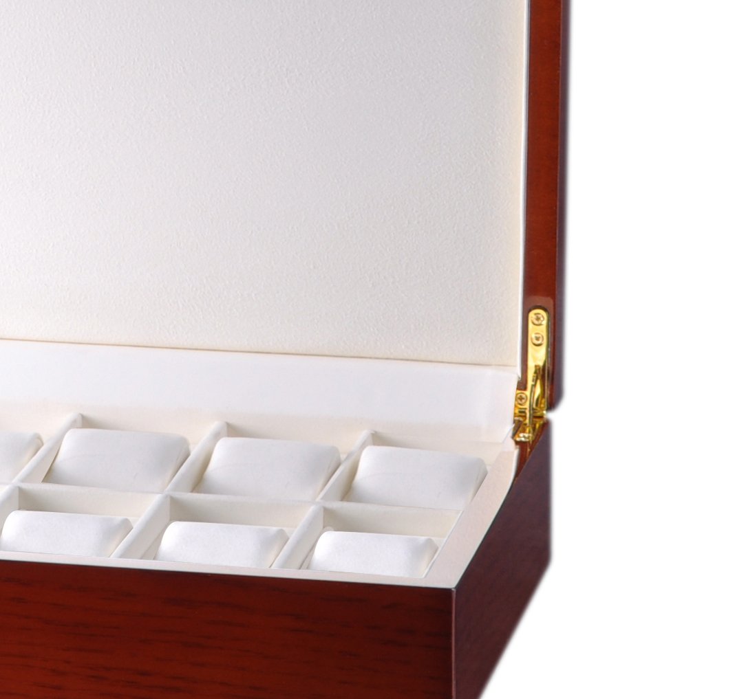 Diplomat Mahogany Wood Twelve (12) Watch Storage Case with Cream Leatherette Interior