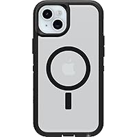 OtterBox iPhone 15 Plus and iPhone 14 Plus Defender Series XT Clear Case - DARK SIDE (Black/Clear), screenless, rugged , snaps to MagSafe, lanyard attachment