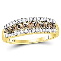 The Diamond Deal 10kt Yellow Gold Womens Round Brown Diamond Triple Row Band Ring 1/2 Cttw