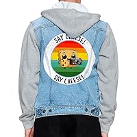 Say Cheese Men's Denim Jacket with Fleece Hoodie - Kawaii Jacket With Fleece Hoodie - Unique Jacket for Men