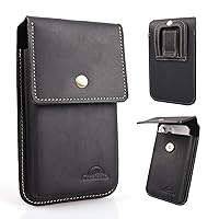 Topstache Leather Phone Holster for Belt,Flip Cell Phone Case with Belt Clip for S23 S22,Large Phone Pouch for iPhone 14 13 Pro,Universal Smartphone Leather Sheath,Fit Phone with Protective Case