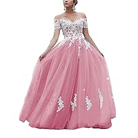 Women's Off Shoulder Long Wedding Dresses for Bride 2023 Train Lace Applique Sweetheart Bridal Ball Gowns