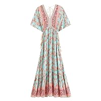 Vintage Dress Floral Print Rayon Cotton Maxi Hippie Vestidos Bohemian Style Long Dress Women Summer Beach Dress