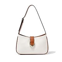 Pomelo Best Thick Canvas + PU Leather Shoulder Bag with Adjustable Shoulder Strap White for Women Girls, off-white, M