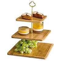 3 Tier Tray, Dessert Stands, Tiered Tray Bamboo Wooden 3 Tier Decorative Tray for Cakes Cupcakes Desserts Fruits Stand Buffet Display Serving Platter for Party Wedding Home Decor