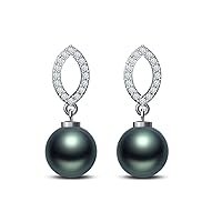 9 mm Tahitian Cultured Pearl and 0.15 carat total weight diamond accent Earring in 14KT White Gold