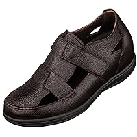 CALTO Men's Invisible Height Increasing Elevator Shoes - Premium Leather Lightweight Casual Fisherman Sandals - 3.2 Inches Taller