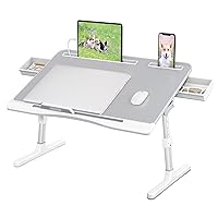 Foldable Laptop Bed Tray Table PVC Leather, Adjustable Laptop Desk for Bed with Height and Angle, Portable Lap Desk for Laptop and Writing with 2 Storage Drawers