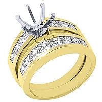 14k Yellow Gold Princess Diamond Engagement Ring Semi Mount Set 2.17 Carats