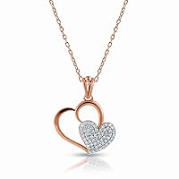 14k Rose Gold Interlocking Hearts Pendant Necklace with Lab-Grown Diamond Pavé