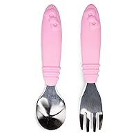 Bumkins Toddler Utensils, Kids Size Fork and Spoon Set, Silicone and Stainless-Steel Training Silverware, Angled Fork / Spork for Self-Feeding, Children Learning to Eat, 18 Mos Up, Hello Kitty Pink