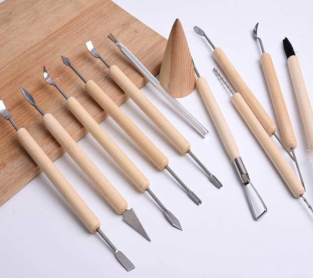 zaowuren Art Supplies 11 PCS Sculpting Tools -DIY Wooden Handles Ceramic Tools Beginners Professionals Arts and Crafts,Wood and Steel,Home School Use
