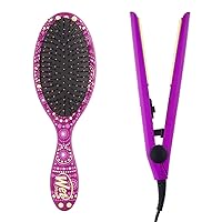 Wet Brush Hair Brush Kit Original Detangler Mandala Design with Soft IntelliFlex Brush and Mini Styling Straightener Iron for All Hair Types - 2 Piece (Purple), Standard