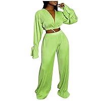 Womens Sexy Two Piece Outfits Long Sleeve Crop Tops Pants Set Trendy Tracksuit Fall Casual Matching Sweatsuits