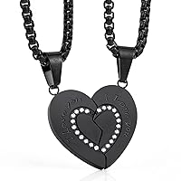 Couple His Hers Necklaces Broken Heart Pendants Inlaid Zirconic Stone Jewelry Gift for Valentine's Day