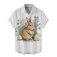 Men's Easter Shirts Short Sleeve Button Down Shirts Funny Easter Eggs Bunny Printed Summer Shirts Holiday Easter Theme Shirt