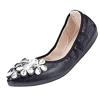 Women Ballet Flats Rhinestone Wedding Ballerina Shoes Foldable Sparkly Comfort Slip on Flat Shoes