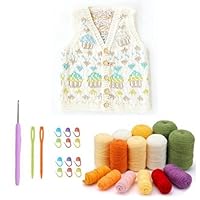 1 Set Crochet Kit for Beginners, Craft Amigurumi Knit and Crochet Kit, Knitting Starter Pack for Adults and Kids (Lovely Girl's Sweater - Color 2)