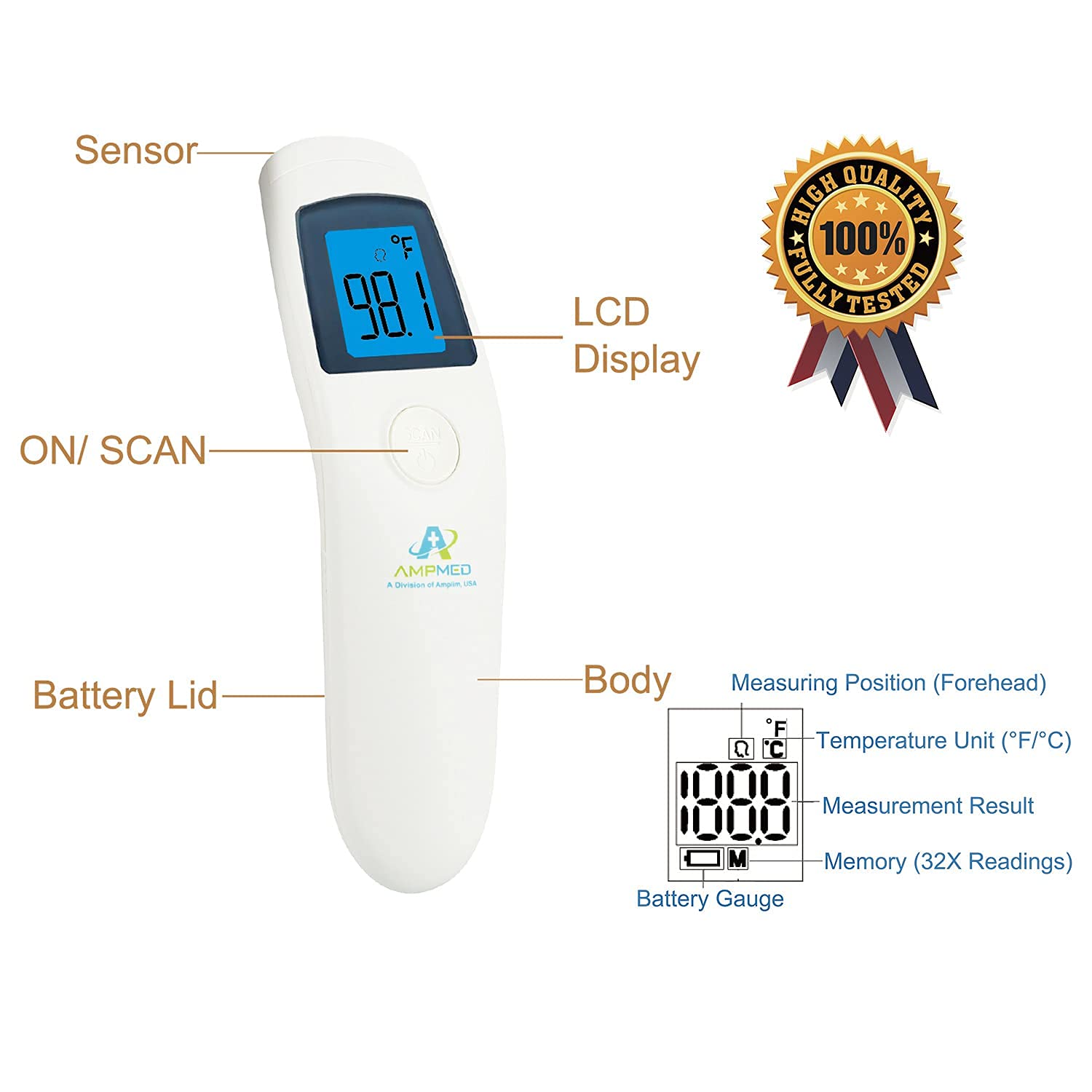 Amplim 4-Pack Hospital & Medical Grade Non Contact Digital Infrared Forehead Thermometer for Babies, Kids, and Adults. FSA HSA Eligible