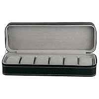 6 Slot Leather Watch Box Portable Travel Zipper Case Storage Jewelry Display Case Watch Organizer Black