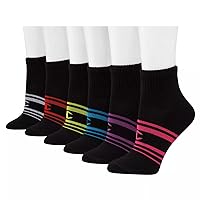 Champion Women's 6-Pack Sport Ankle Socks (US, Alpha, One Size, Regular, Regular, Black Stripe Assorted)