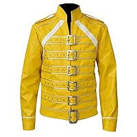 Mens Faux Leather Yellow Jacket - Real Consert Costume Freddie Mercury Jacket for Men