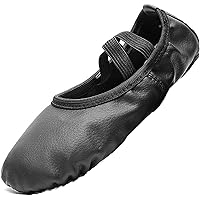 Leather Shoes Split-Sole Slipper Flats Ballet Dance Shoes for Toddler Girl Boy Kid(Big Kid 4,Black)