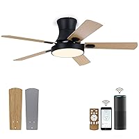 Avatar Controls Smart 50 inch Ceiling Fans Indoor with Light Remote Works with Alexa Google Voice, APP and Remote Control for Bedroom, 6 Speeds Reversible DC Motor, 1800LM LED Kit, 5 Wooden Blades