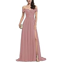 Off Shoulder Bridesmaid Dresses Lace Chiffon Long Formal Prom Evening Gowns