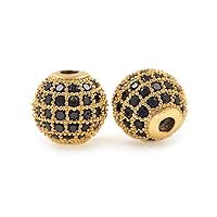 8mm Round Disco Ball Beads Spacer Charm Pave Black Cubic Zirconia for Original Bracelet/Necklace Jewelry Making Findings 10Pcs