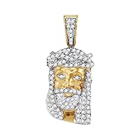 The Diamond Deal 10kt Yellow Gold Mens Round Diamond Small Jesus Christ Messiah Head Charm Pendant 1/3 Cttw