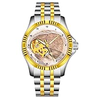 [girlsight] Men's Luxury Automatic Mechanical Watch, Waterproof Wrist Watch Automatic Fashion Wrist Watch 279. Skull View-Leonardo Da Vinci Dial Outdoor, Business Style, Gift(Gold), Silver, Bracelet Type